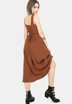 Soleil Cotton-Blend Check Cami Midi Dress