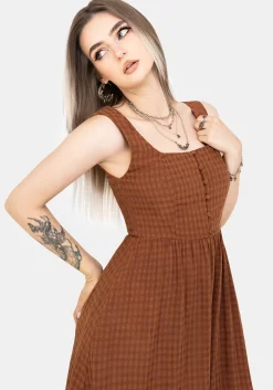 Soleil Cotton-Blend Check Cami Midi Dress