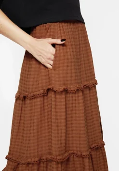 Soleil Cotton-Blend Check Tiered Maxi Skirt