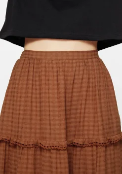 Soleil Cotton-Blend Check Tiered Maxi Skirt