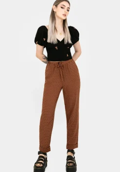 Soleil Cotton-Blend Check Tapered Trouser