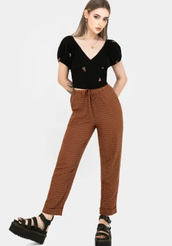 Soleil Cotton-Blend Check Tapered Trouser