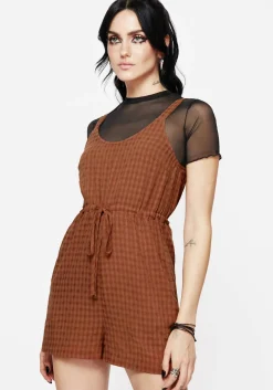 Soleil Cotton-Blend Check Cami Playsuit