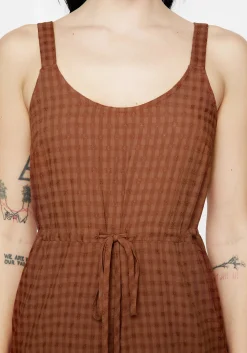 Soleil Cotton-Blend Check Cami Playsuit