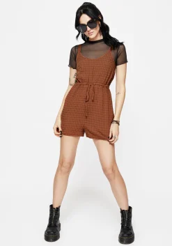 Soleil Cotton-Blend Check Cami Playsuit