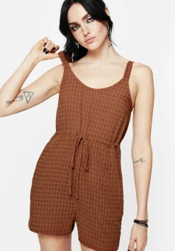 Soleil Cotton-Blend Check Cami Playsuit
