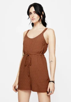 Soleil Cotton-Blend Check Cami Playsuit