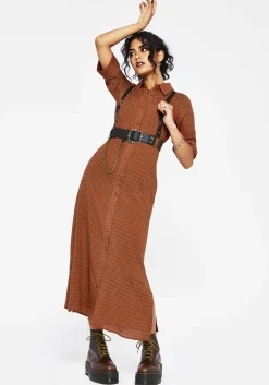 Soleil Cotton-Blend Check Midi Shirt Dress