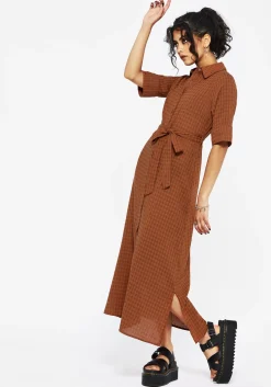 Soleil Cotton-Blend Check Midi Shirt Dress