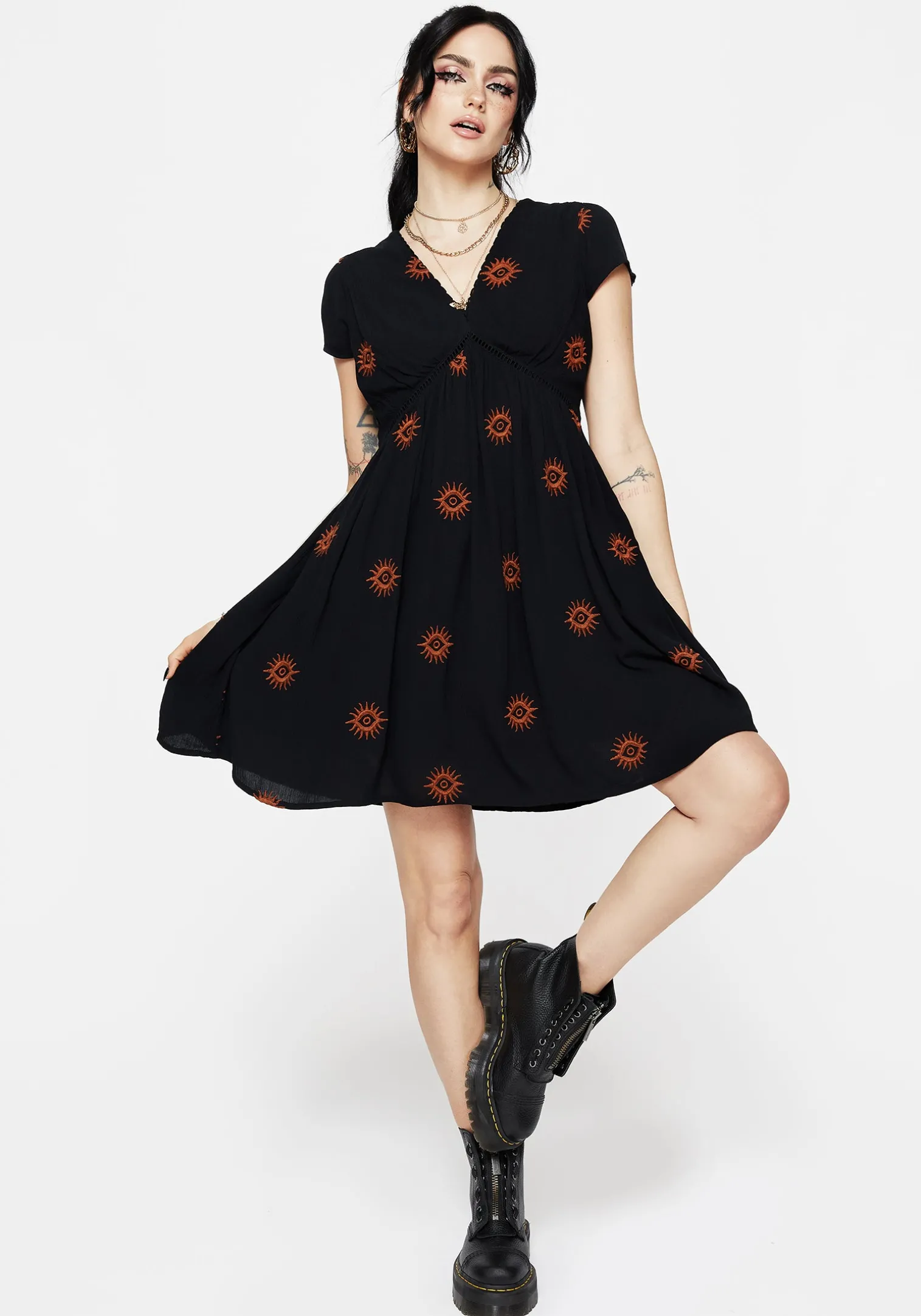 Solstice Embroidered Smock Mini Dress