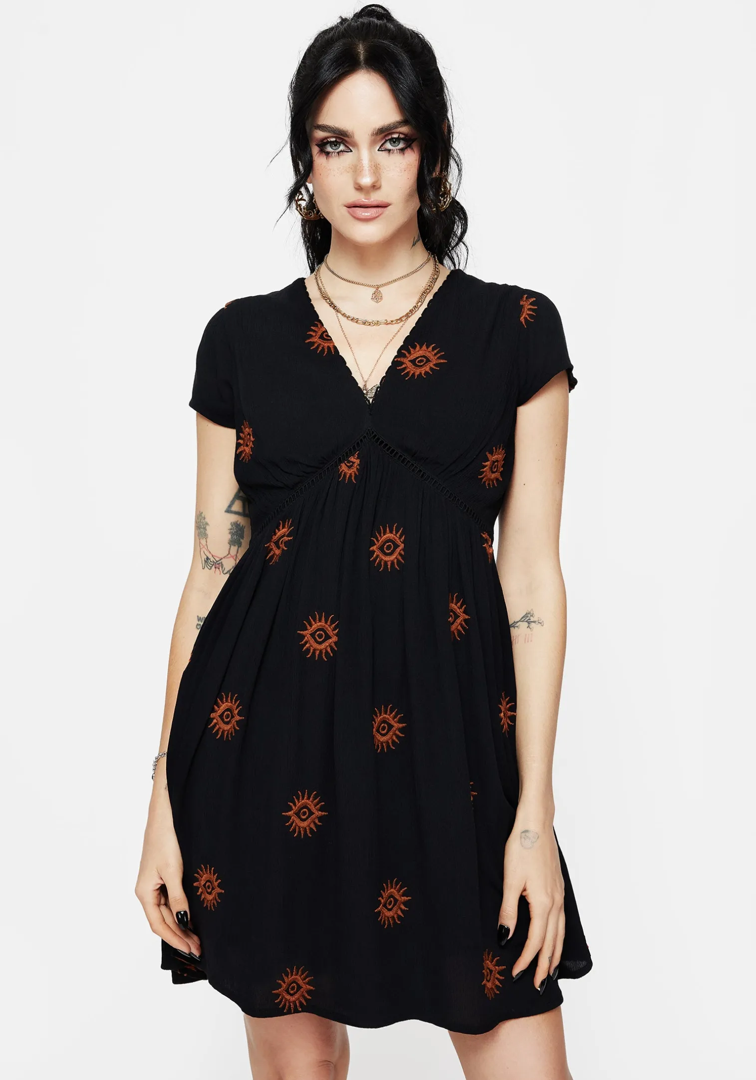 Solstice Embroidered Smock Mini Dress