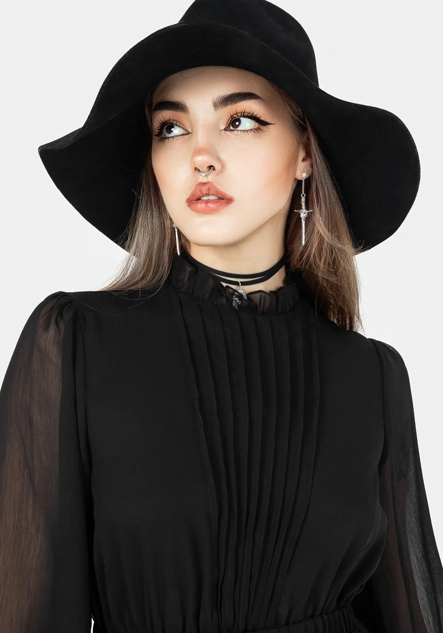 Spirit Sheer Pintuck Ruffle Mini Dress