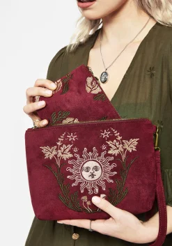 Splendour Floral Sun Embroidered Velour Zip Pouch Set