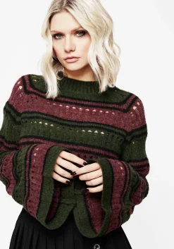 Splinter Stripe Knit Flare Sleeve Crop Sweater