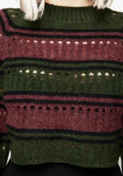 Splinter Stripe Knit Flare Sleeve Crop Sweater