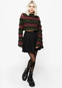 Splinter Stripe Knit Flare Sleeve Crop Sweater