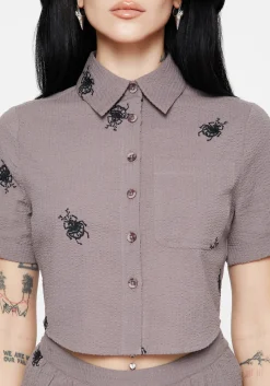 Stag Beetle Embroidered Button Up Shirt
