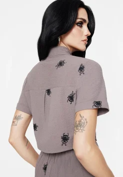 Stag Beetle Embroidered Button Up Shirt