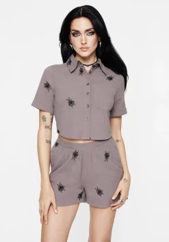 Stag Beetle Embroidered Button Up Shirt