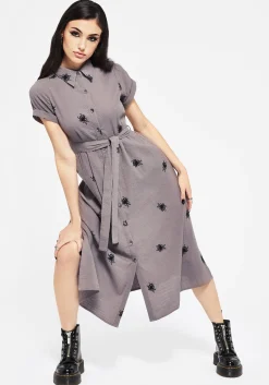 Stag Beetle Embroidered Midi Shirt Dress