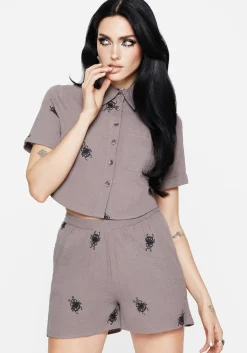 Stag Beetle Embroidered Shorts