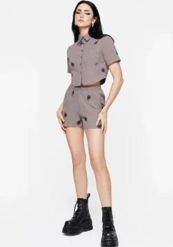 Stag Beetle Embroidered Shorts