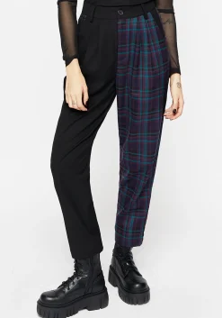 Stereo Spliced Check High Waist Tapered Trousers