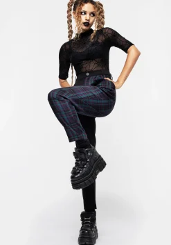 Stereo Spliced Check High Waist Tapered Trousers
