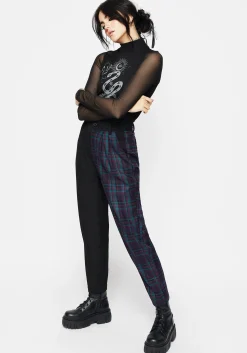 Stereo Spliced Check High Waist Tapered Trousers