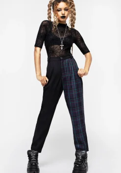 Stereo Spliced Check High Waist Tapered Trousers