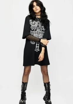 Stigmata Layered Fishnet Sleeve Tee Dress
