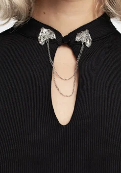 Styx Moth Choker Collar Flare Sleeve Top