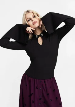 Styx Moth Choker Collar Flare Sleeve Top