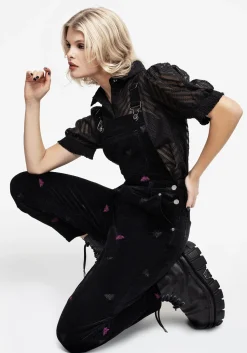 Styx Moth Embroidered Cord Balloon Leg Dungarees