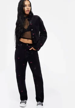 Styx Moth Embroidered Cord Shacket