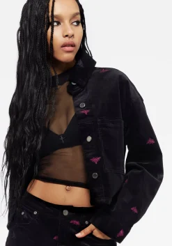 Styx Moth Embroidered Cord Shacket