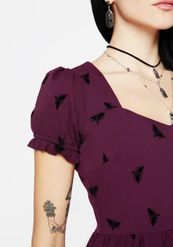 Styx Moth Flocked Velour Print Mini Dress