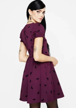 Styx Moth Flocked Velour Print Mini Dress