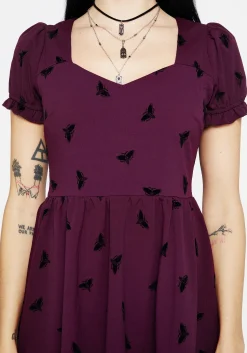 Styx Moth Flocked Velour Print Mini Dress