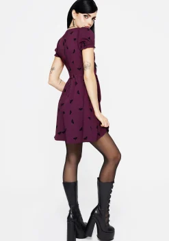 Styx Moth Flocked Velour Print Mini Dress