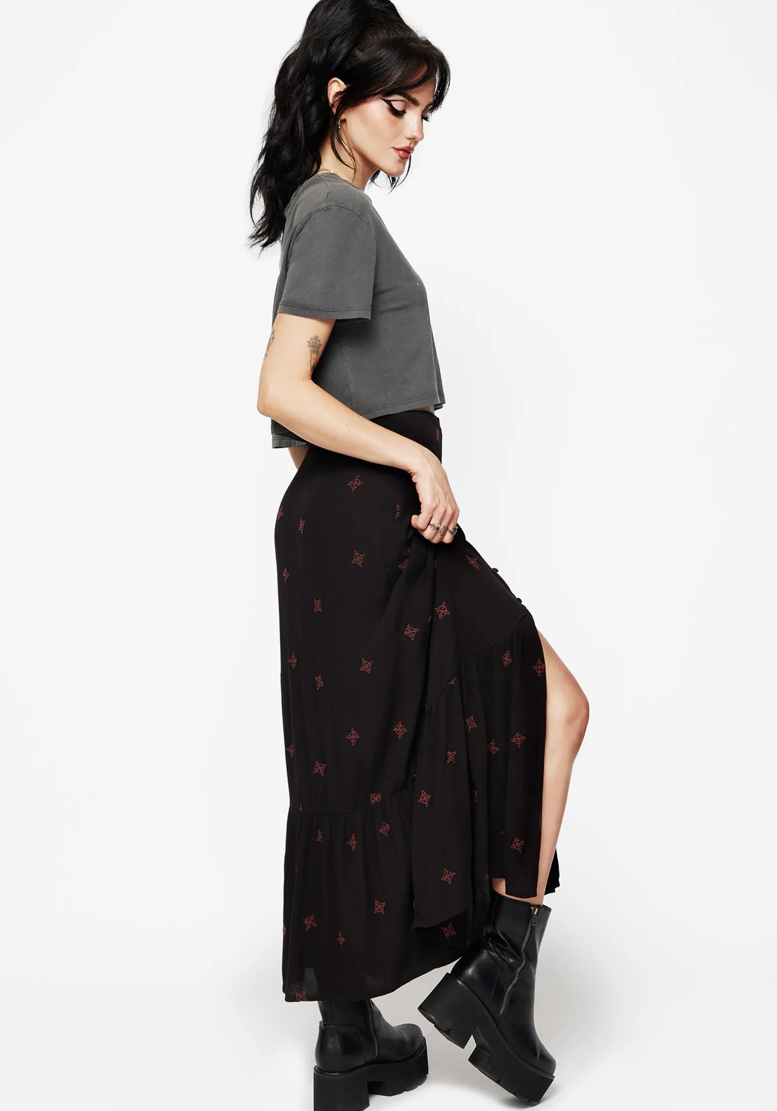 Sublime Witches Knot Embroidered Button Down Midaxi Skirt