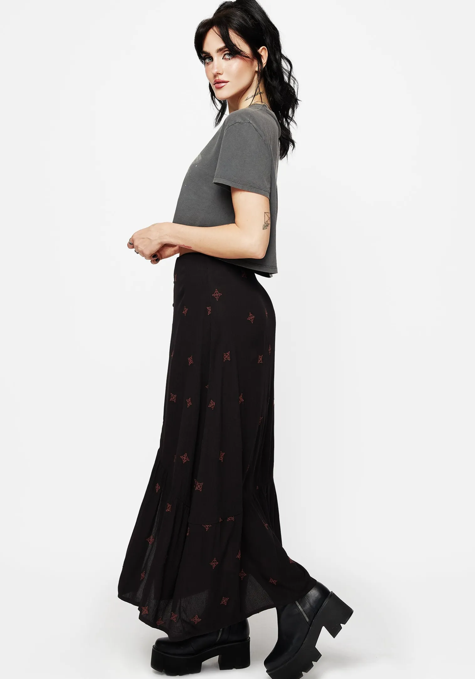 Sublime Witches Knot Embroidered Button Down Midaxi Skirt