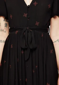 Sublime Witches Knot Embroidered Button Up Midi Dress