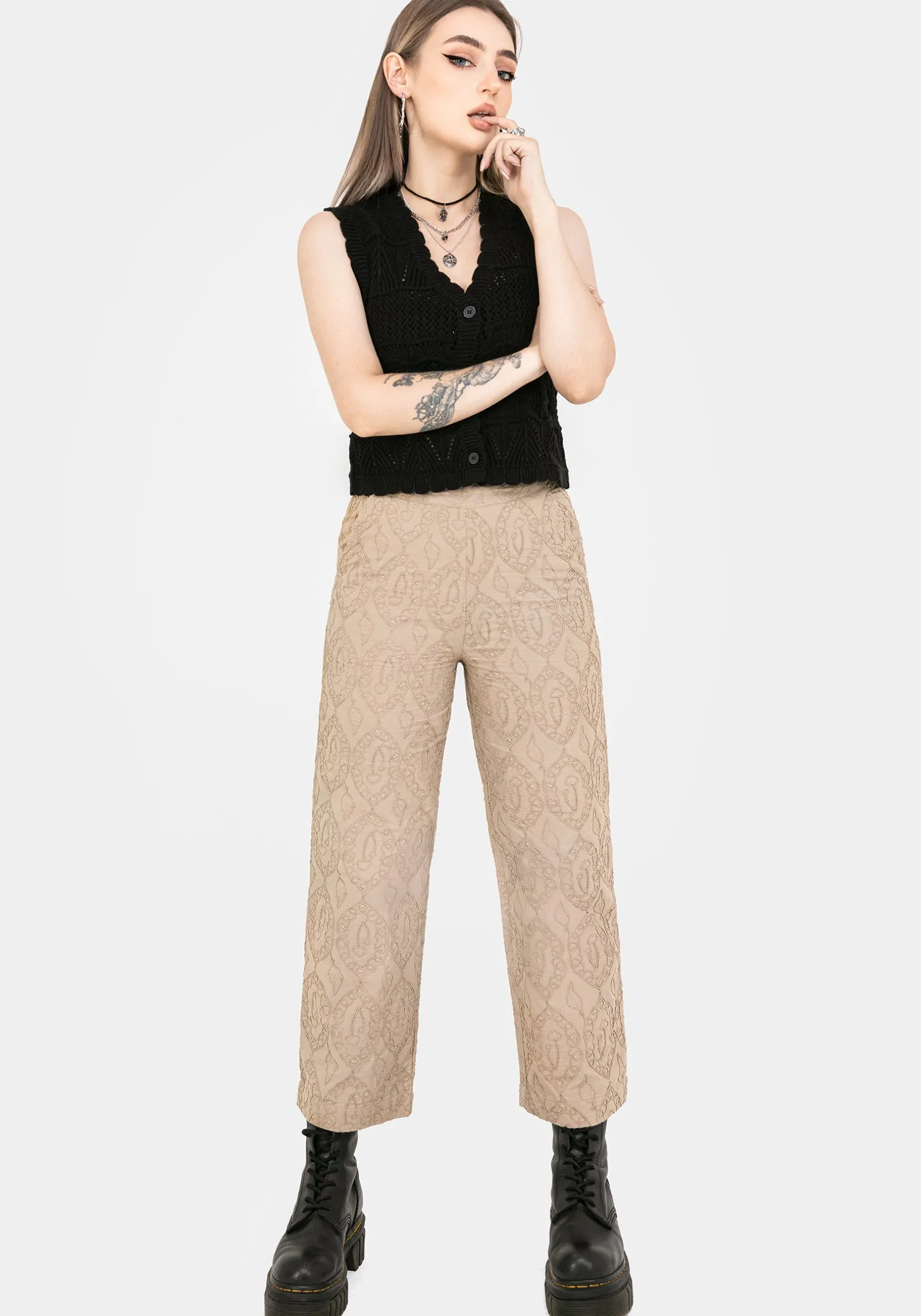 Suma Cotton Textured Pull On Tapered Trouser