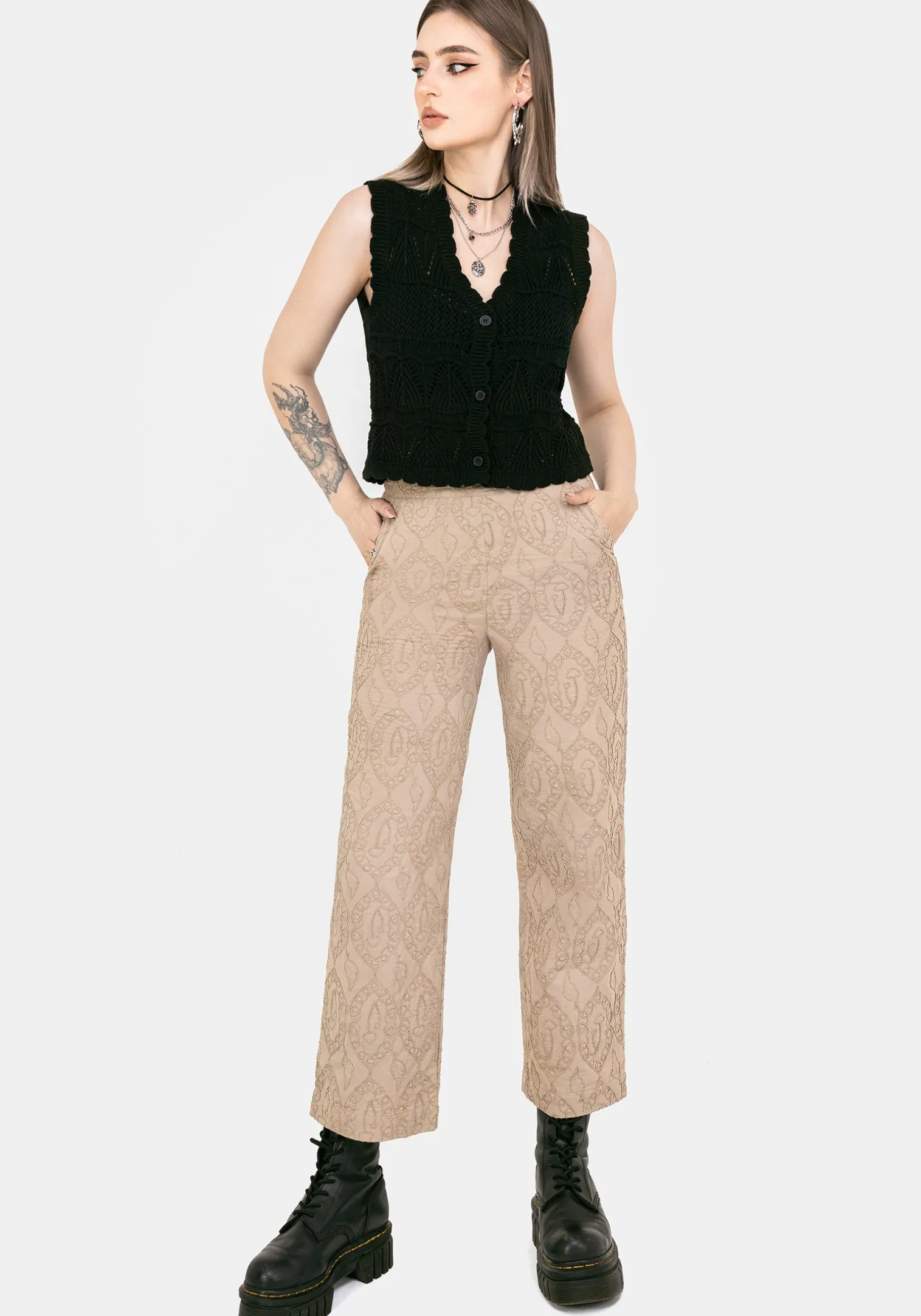 Suma Cotton Textured Pull On Tapered Trouser