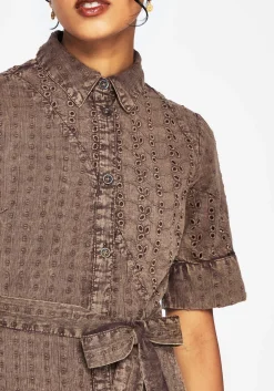 Summerisle Cotton Broderie Detail Tie Wrap Midi Shirt Dress