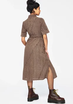 Summerisle Cotton Broderie Detail Tie Wrap Midi Shirt Dress