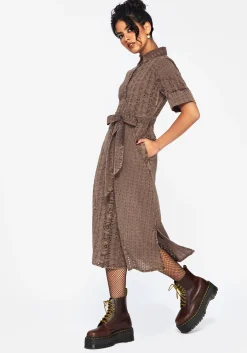 Summerisle Cotton Broderie Detail Tie Wrap Midi Shirt Dress