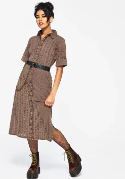 Summerisle Cotton Broderie Detail Tie Wrap Midi Shirt Dress