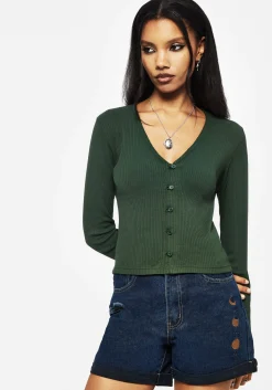 Surcantine Rib Button Up Long Sleeve Top